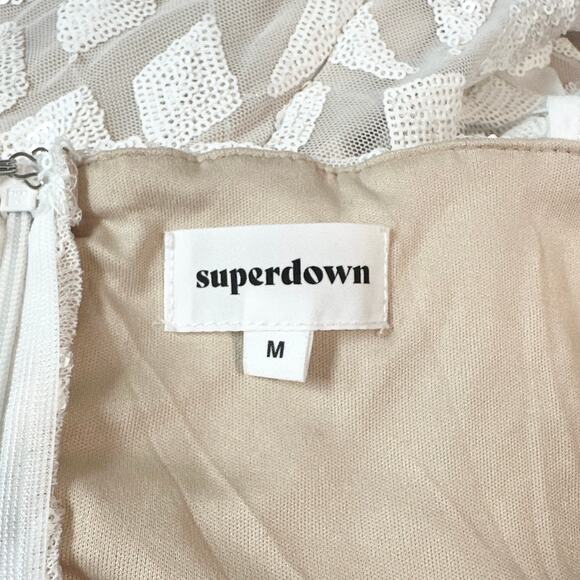 Superdown Tiff Mini Dress Sequin Lace V-Neck Spaghetti Strap Bridal White - Picture 10 of 14